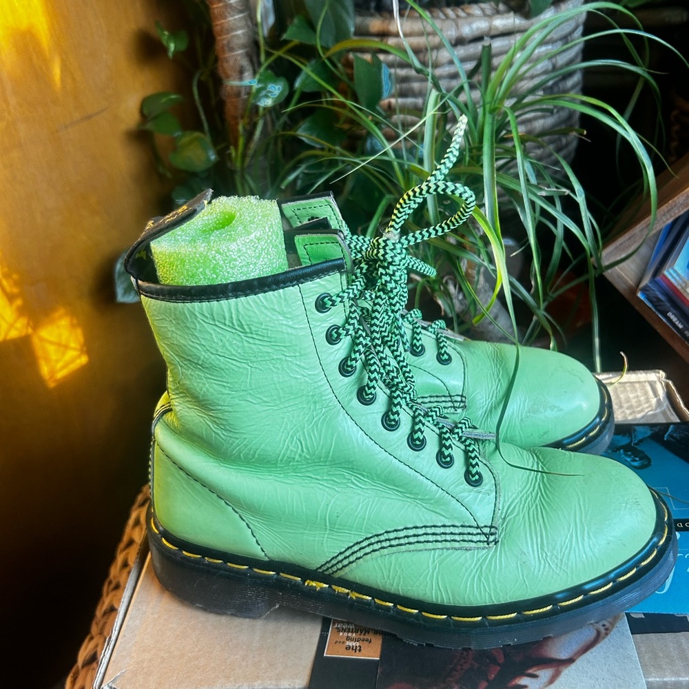 Vintage Dr. Martens Green Wet Look Boots